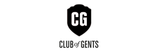 Ein schwarzes Wappen mit den Buchstaben "CG" steht zentral, darunter der Text "CLUB of GENTS" in Schwarz. Der Hintergrund ist weiß.