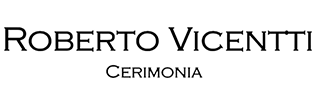 Text: "ROBERTO VICENTTI CERIMONIA". Schwarzer Text auf weißem Hintergrund, Logoschriftzug mit einem eleganten, formellen Stil.